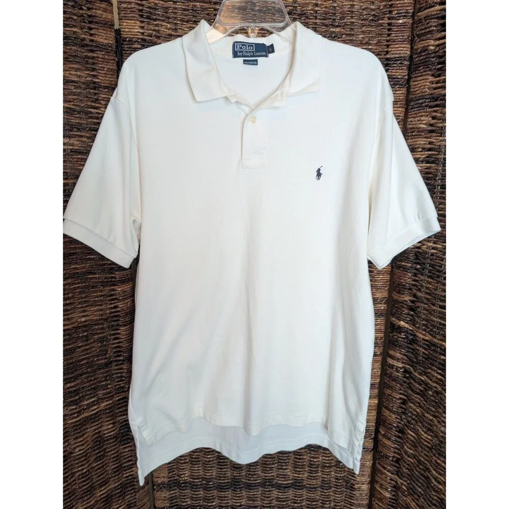 Polo by Ralph Lauren Men's Polo Tee Shirt Large White Embroidered Preppy Golf